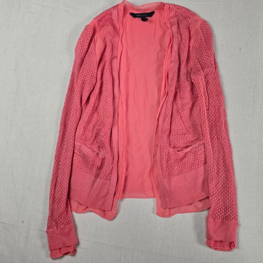 NBCBGMaxAzria‎ Eugene Pink Coral Cardigan XXS with Pockets Open